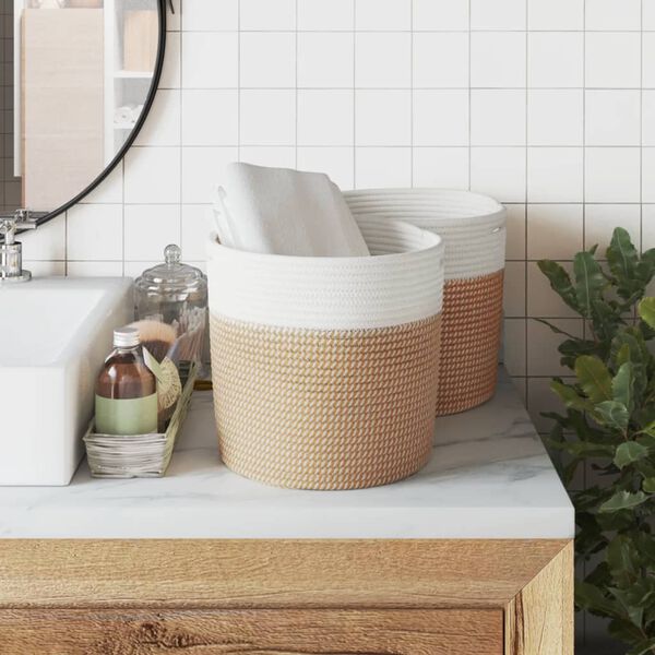 vidaXL Oppbevaringskurver 2 stk brun og hvit Ø28x28 cm bomull