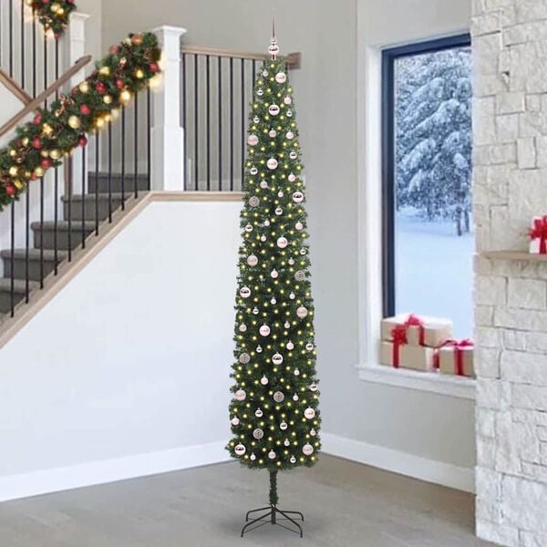 vidaXL Kunstig juletre med 300 LED gr&oslash;nn 270 cm PVC og st&aring;l og plast