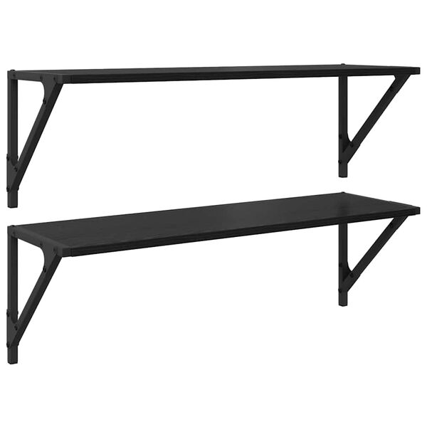 vidaXL Vegghyller 2 pcs Svart Eik 80 x 25 x 25,5 cm Konstruert tre