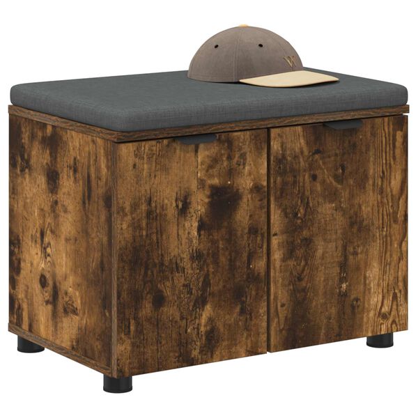 vidaXL Gangbenk med pute med lagring med d&oslash;r R&oslash;kt eik 60 x 38 x 46 cm