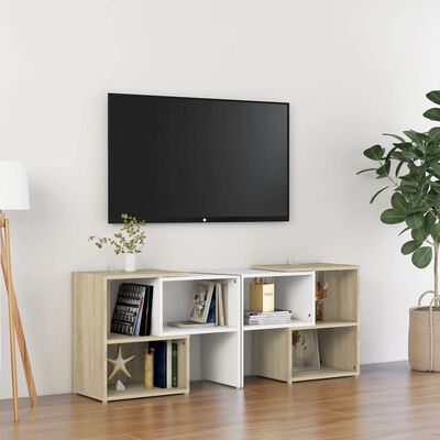 vidaXL TV-benk hvit og sonoma eik 104x30x52 cm sponplate