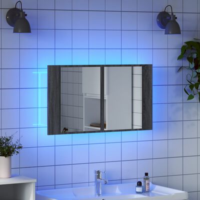 vidaXL LED-speilskap grå sonoma 80x12x45 cm akryl