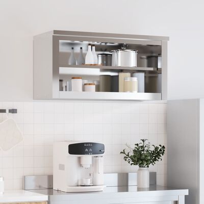 vidaXL Veggmontert kjøkkenskap med hylle rustfritt stål
