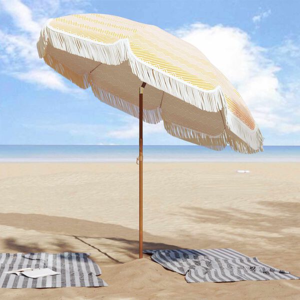 vidaXL Strandparasol Gul og hvit 205 x 205 x 210 cm Polyester og st&aring;l