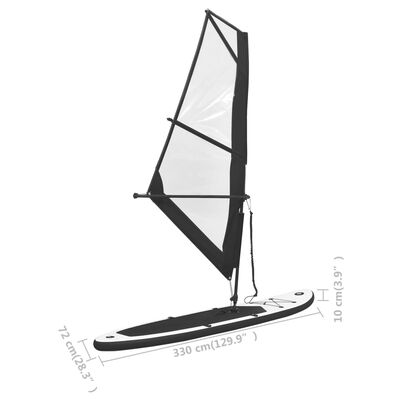vidaXL Oppblåsbart padlebrettsett med seil svart og hvit