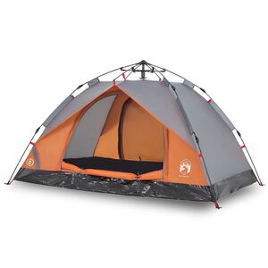 vidaXL Campingtelt 3 personer gr&aring; og oransje hurtigutl&oslash;ser