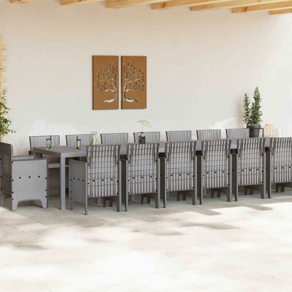 vidaXL Hage Spisestue Set med Puter med pute 17 pcs Lysegr&aring; PP