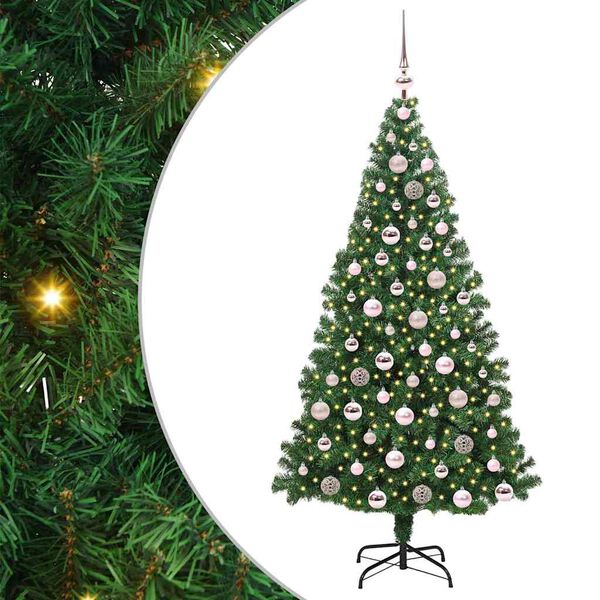 vidaXL Kunstig juletre med 300 LED gr&oslash;nn 180 cm PVC og St&aring;l og Plast