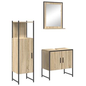vidaXL Baderomsinnredningssett med hylle 3 pcs Brun Konstruert tre