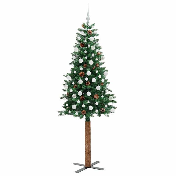vidaXL Slim juletre med 300 LED gr&oslash;nn 210 cm PVC og Massivt Furu tre