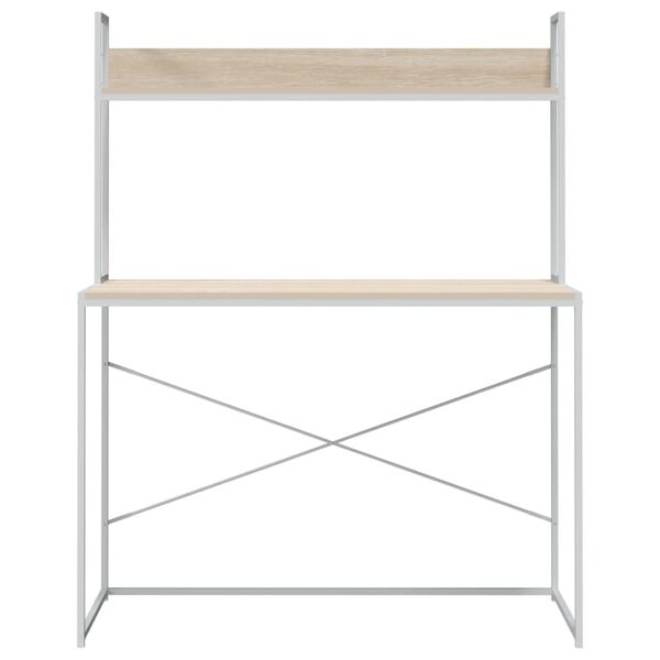 vidaXL Databord hvit og eik 110x60x138 cm sponplate