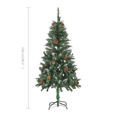 vidaXL Kunstig juletre med furukongler og hvitt glitter 150 cm