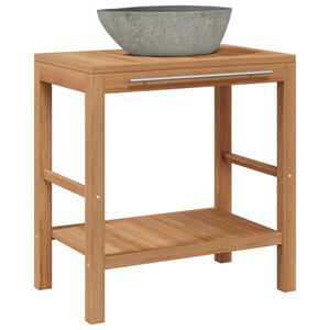 vidaXL Baderomshylle heltre teak med vaskesk&aring;l av elvestein