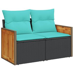 vidaXL Hagesofa med puter 2-seters svart polyrotting