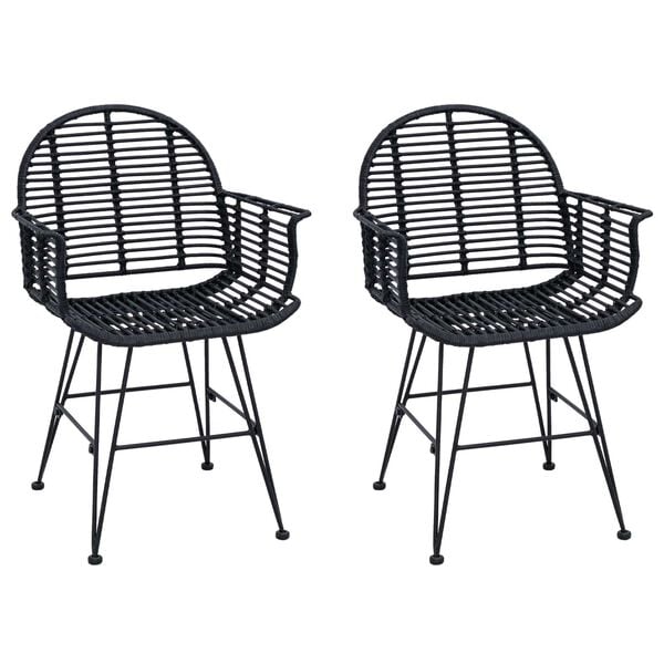 vidaXL Spisestuestol 2 pcs Svart 44 x 44 x 74 cm Rattan og Jern