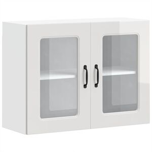 vidaXL Kj&oslash;kken veggskap med glassd&oslash;r Kalmar h&oslash;yglans hvit konstruert tre