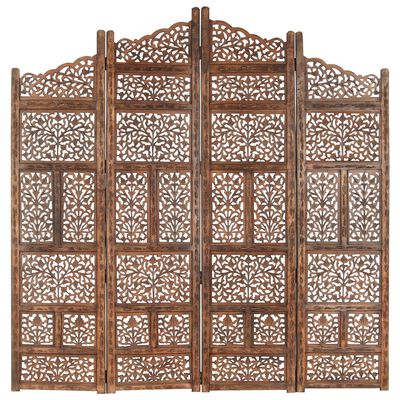 vidaXL Romdeler håndskåret 4 paneler brun 160x165 cm heltre mango