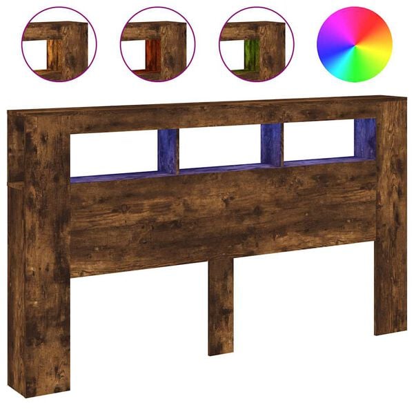 vidaXL Sengegavl med LED r&oslash;kt eik 180x18,5x103,5 cm konstruert tre