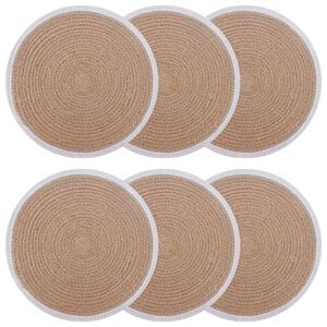 vidaXL Jute Placemets 6 stk. Naturlig og Hvit 100% Tossa Jute