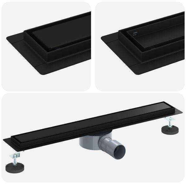 vidaXL Dusjdren 2-i-1 med 360&deg; Siphon Svart 60 cm Rustfritt St&aring;l 304