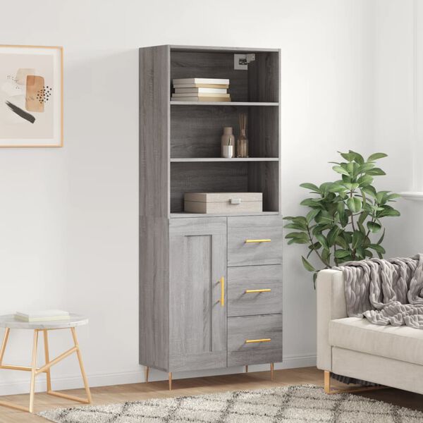 vidaXL Highboard gr&aring; sonoma 69,5x34x180 cm konstruert tre