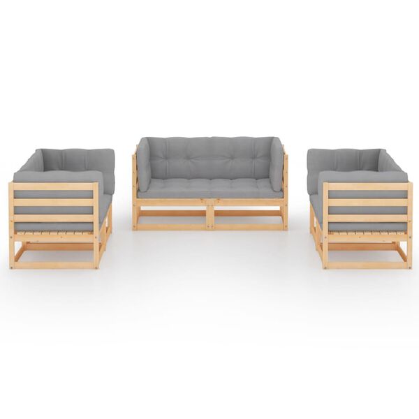 vidaXL Hagesofagruppe med puter 6 deler heltre furu