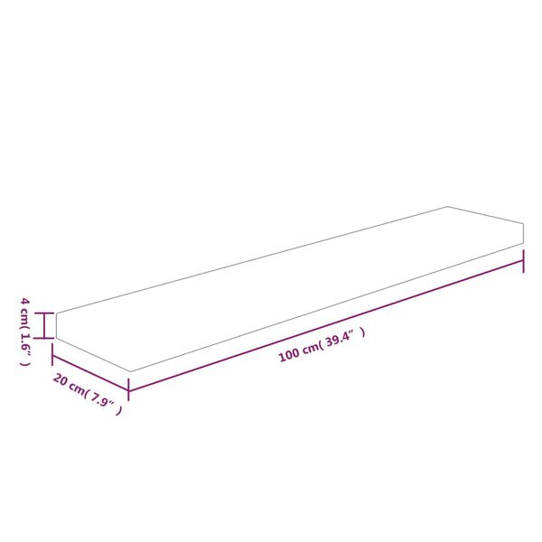 vidaXL Hylleplate 100x20x4 cm ubehandlet heltre eik