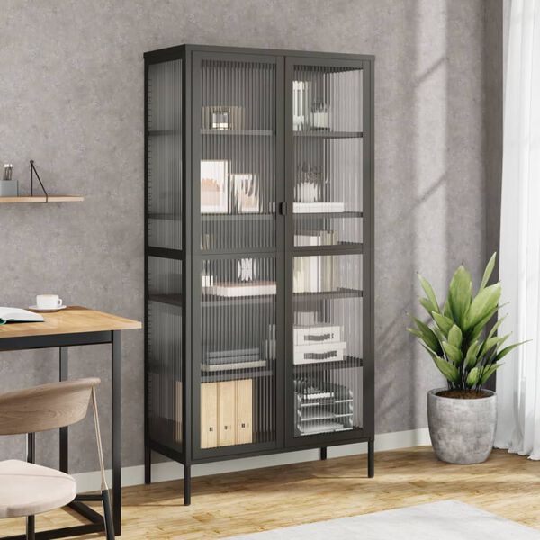 vidaXL Highboard svart 85x40x180 cm glass og st&aring;l