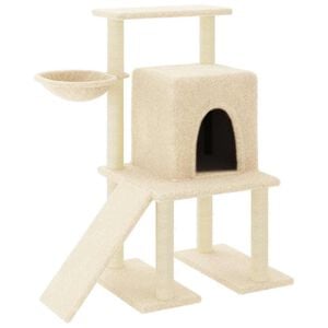 vidaXL Kattetre med klorestolper i sisal kremhvit 96,5 cm