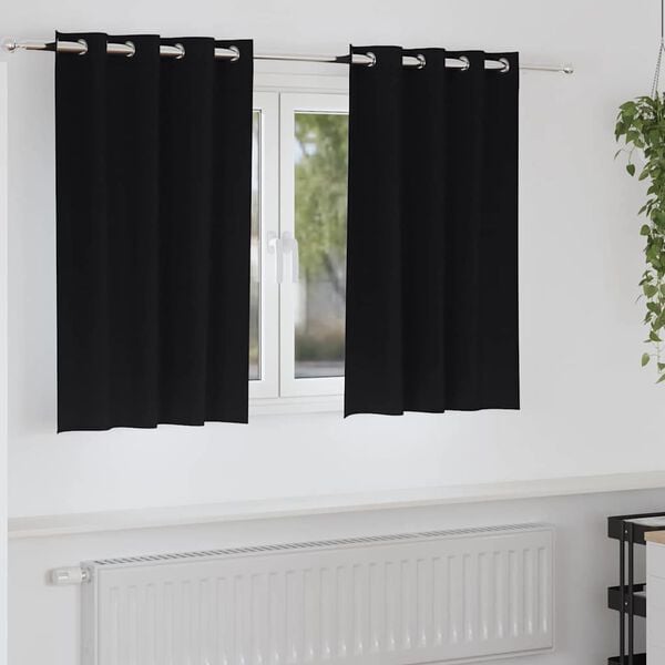vidaXL M&oslash;rkleggende Gardiner med Ringer 2 pcs Svart 140 x 140 cm