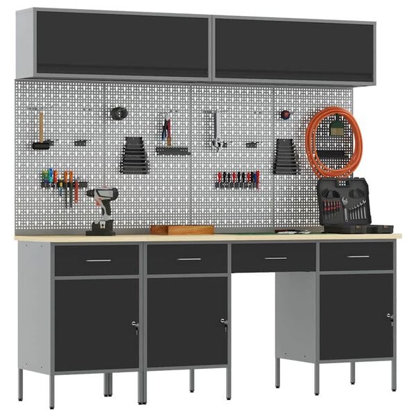 vidaXL Sett med arbeidskabinetter med skuff med lagring 10 pcs Svart