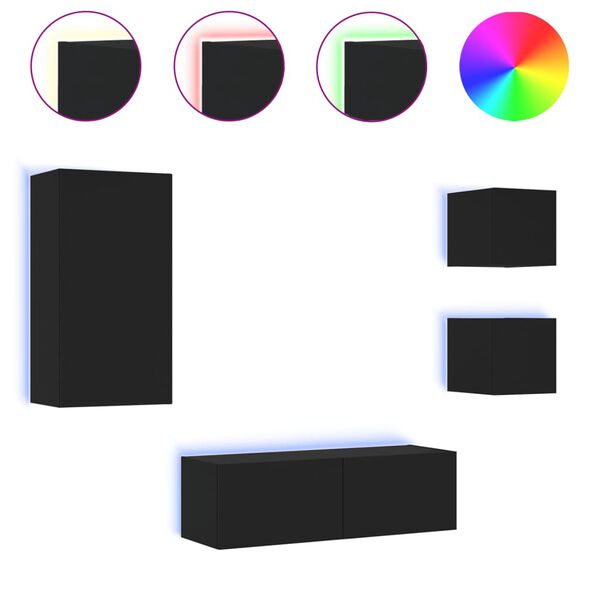 vidaXL Vegghengte TV-benker med LED 4 stk svart