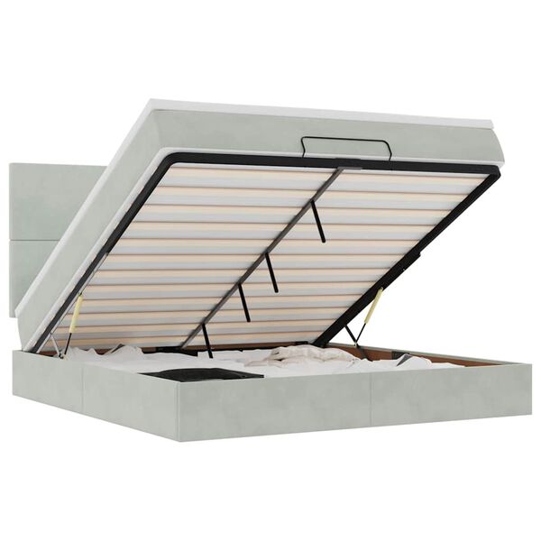 vidaXL Ottoman sengeramme med madrasser lysegrå 160x200cm fløyel