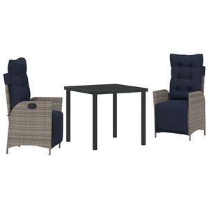 vidaXL Hage Spisegruppe med pute 3 pcs Gr&aring; og svart Rotting