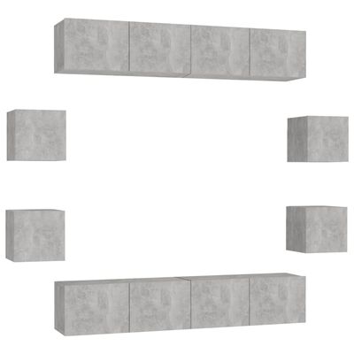 vidaXL TV-benksett 8 deler betonggrå sponplate