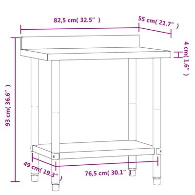 vidaXL Kjøkkenbenk med bakplate 82,5x55x93 rustfritt stål