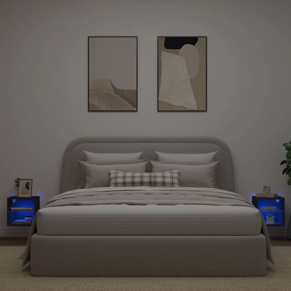 vidaXL Vegghengt TV-benk med LED 2 stk svart 30x28,5x30 cm