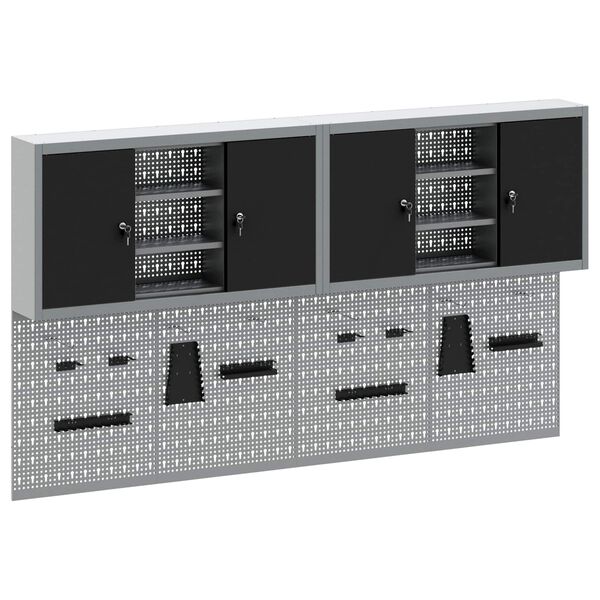 vidaXL Verkt&oslash;yskabinet Sett med hylle 6 pcs Svart Pulverlakkert st&aring;l