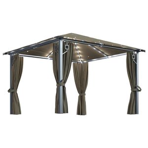 vidaXL Paviljong med gardin og LED-strenglys 3x3 m gr&aring;brun aluminium