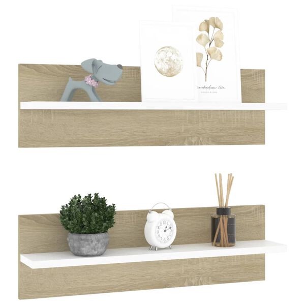 vidaXL Vegghyller 2 stk hvit og sonoma eik 60x11,5x18cm konstruert tre