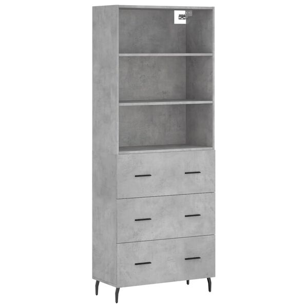 vidaXL Highboard betonggr&aring; 69,5x34x180 cm konstruert tre