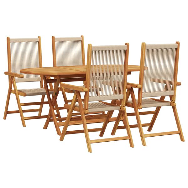 vidaXL Hage Spisegruppe 5 pcs Beige Solid akasietre og poly rattan