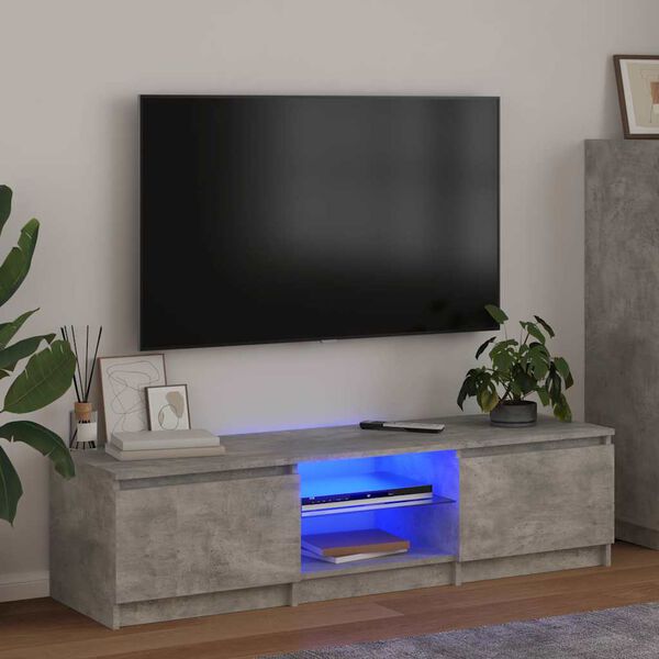 vidaXL TV-benk med LED-lys betonggr&aring; 140x40x36 cm
