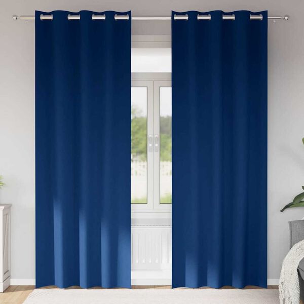 vidaXL M&oslash;rkleggende Gardiner med Ringer 2 pcs M&oslash;rkebl&aring; 225 x 140 cm