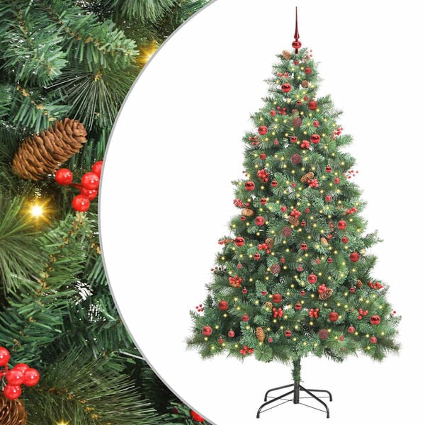 vidaXL Kunstig juletre med LED -stripelys gr&oslash;nn 240 cm PVC og metall