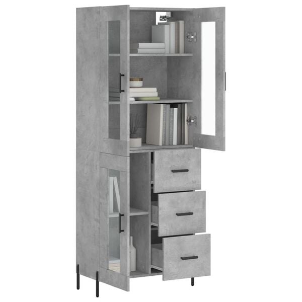 vidaXL Highboard betonggr&aring; 69,5x34x180 cm konstruert tre