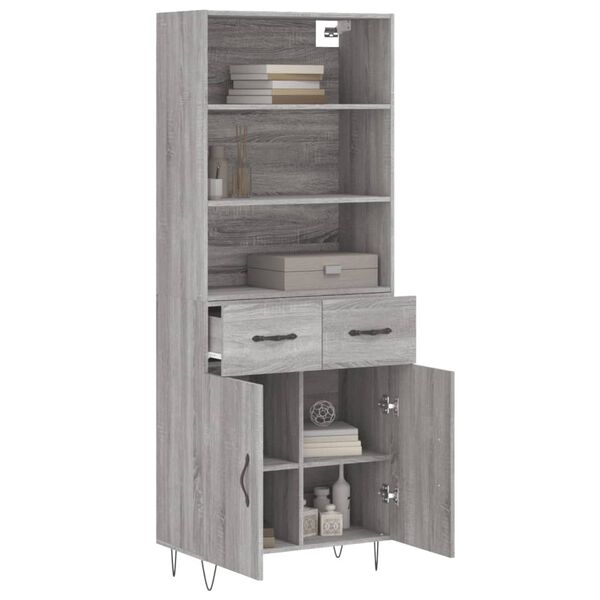 vidaXL Highboard gr&aring; sonoma 69,5x34x180 cm konstruert tre