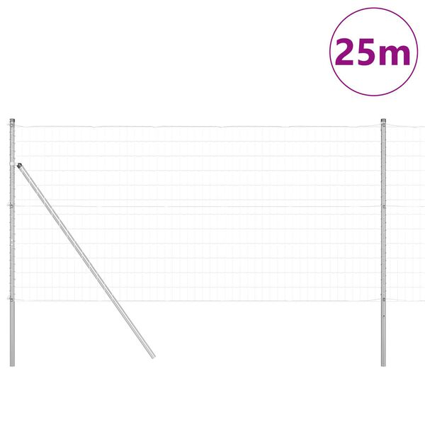 vidaXL Gjerde med stolpe s&oslash;lv 1,2 x 25 m St&aring;l og PVC