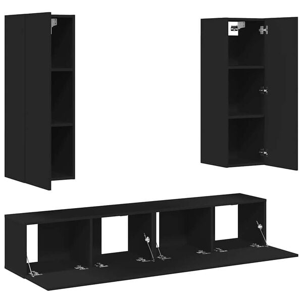 vidaXL TV-benksett 4 deler svart konstruert tre