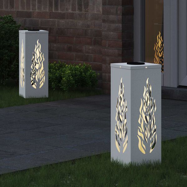 vidaXL Solenergi LED stibelys 2 pcs Hvit Kaldvalset st&aring;l